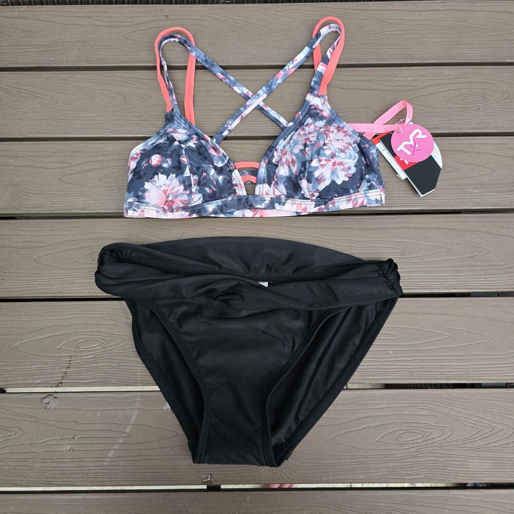 TYR Womens Floral Padma Cara Bralet & Rolled Waist Black Bikinj Sz S NEW  Sample